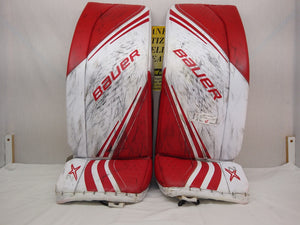 Used Bauer 2X Size SR S White/Red Hockey Goalie Goalie Leg Pads