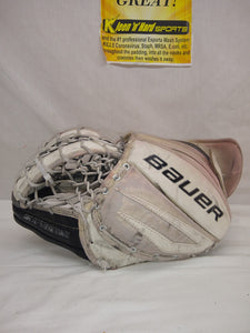 Used Bauer Supreme One90 Reg (Lt Hand) Sz Sr White Ice Hockey Goalie Catcher