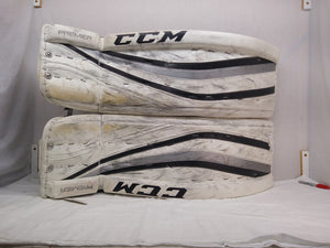 Used CCM Premier Pro Size 36+2 White/Silver Ice Hockey Goalie Leg Pads