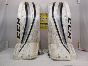 Used CCM Premier Pro Size 36+2 White/Silver Ice Hockey Goalie Leg Pads