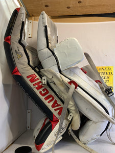 Used Vaughn V5 7800 Size 36"+2 Wht-Red-Blk Ice Hockey Goalie Leg Pads