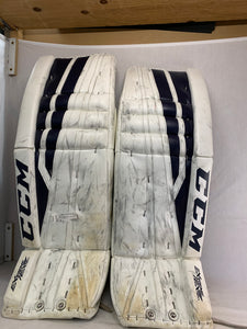 Used CCM Extreme Flex 860 Size 35"+2 White-Navy Ice Hockey Goalie Leg Pads